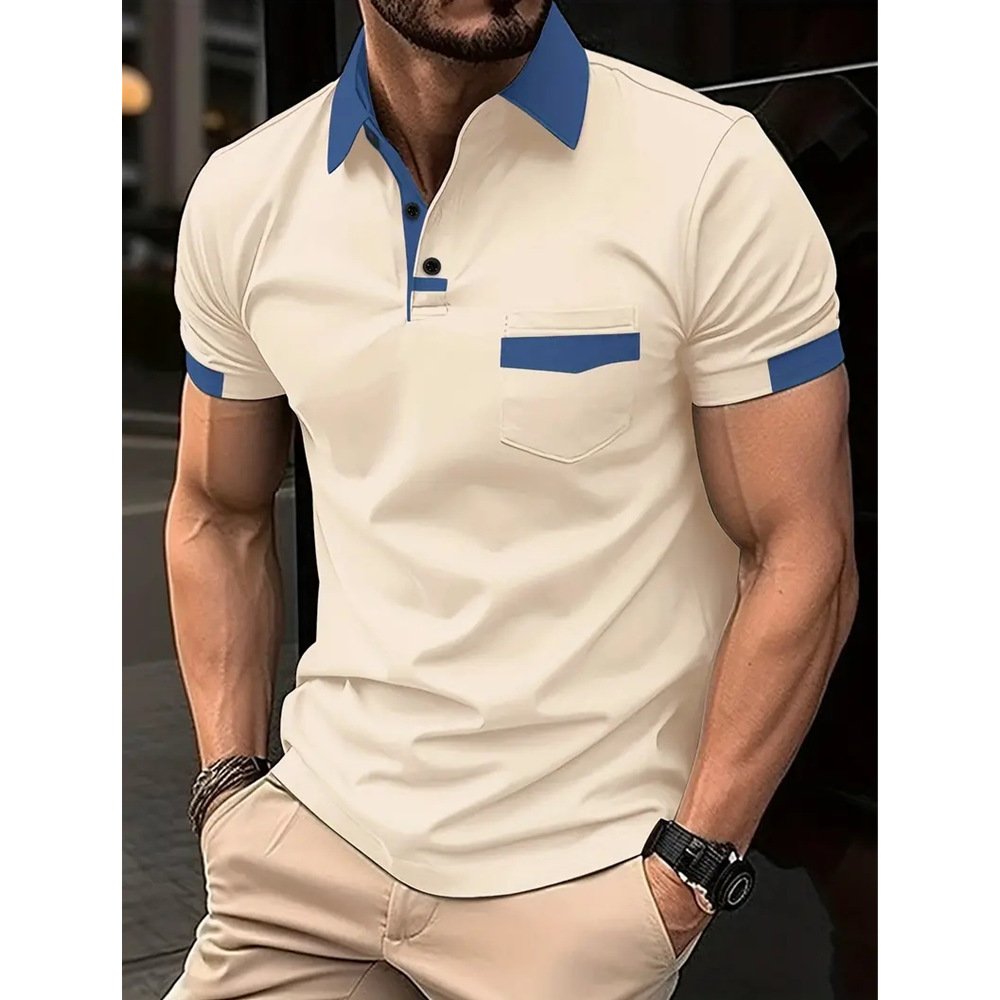 Europe and the United States large size men's t-shirt men's colorful pocket POLO shirt sports polo shirt