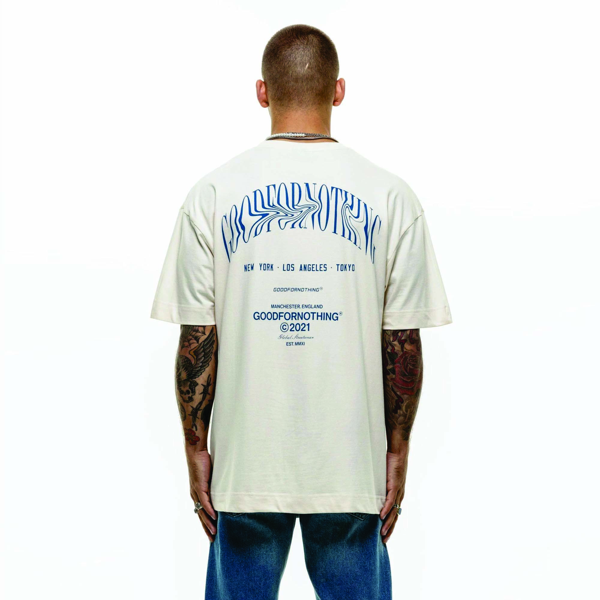 Custom Premium Men's Drop Shoulder Oversized T-Shirt - Thick 100% Combed Bamboo Supima Organic Cotton, Blank, White, Logo