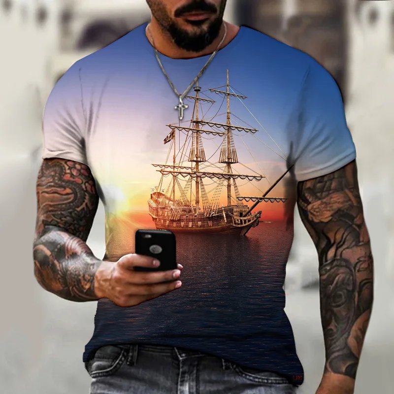 High Quality Oversized Men's T-Shirt Vintage Style with Neck Short Sleeves 3D Printed Jersey Top Heavyweight Washed Techniques
