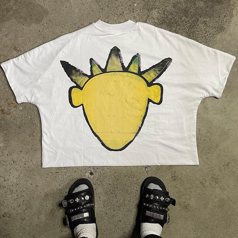 Manufacturer oversized Boxy Drop Shoulder cartoon pictures T-shirt Custom Heavyweight Distressed Cropped Boxy Fit Tshirt