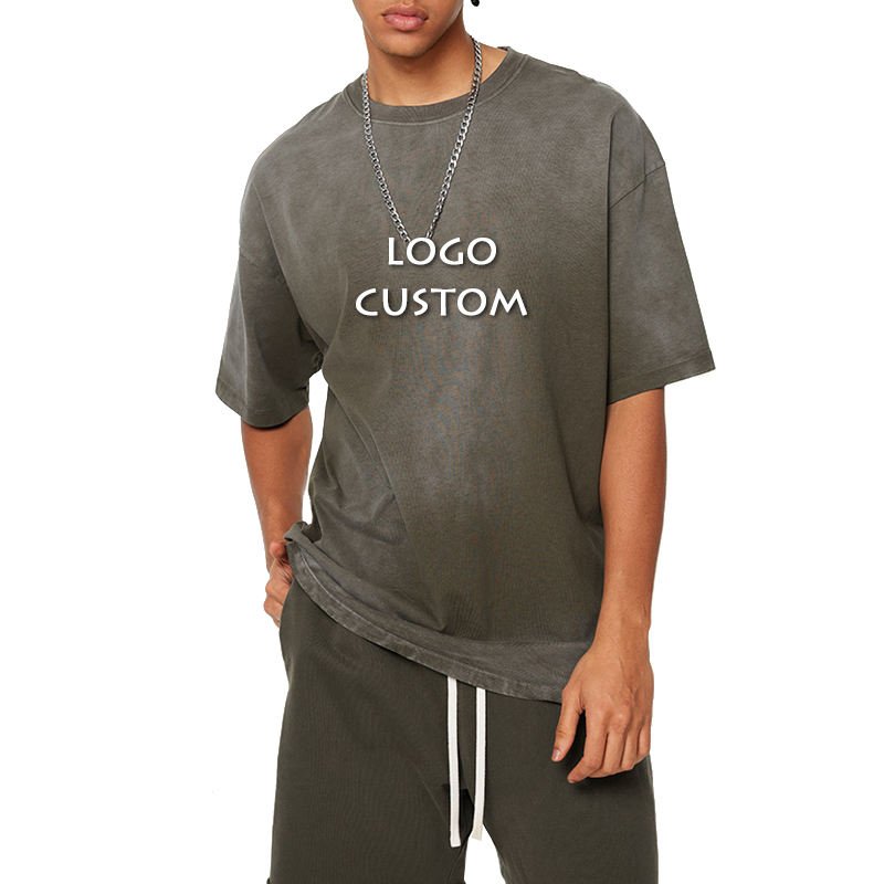 Summer Cotton Round Neck Washed Mens T Shirt American Street Loose Sport Gradient Color Men's T Shirts