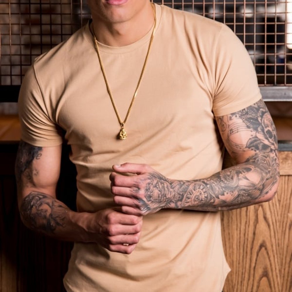 OEM Wholesale 95% Cotton 5% Elastane Men's Slim Fit Tee shirt Longer drop Curved Hem Round Neck Muscle Fitness Mens Gym T-shirts