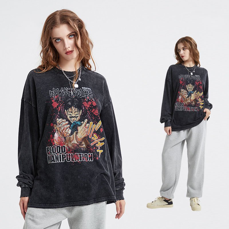 Anime Charm digital printed long sleeve T-shirt wash batik to make old men's T-shirt