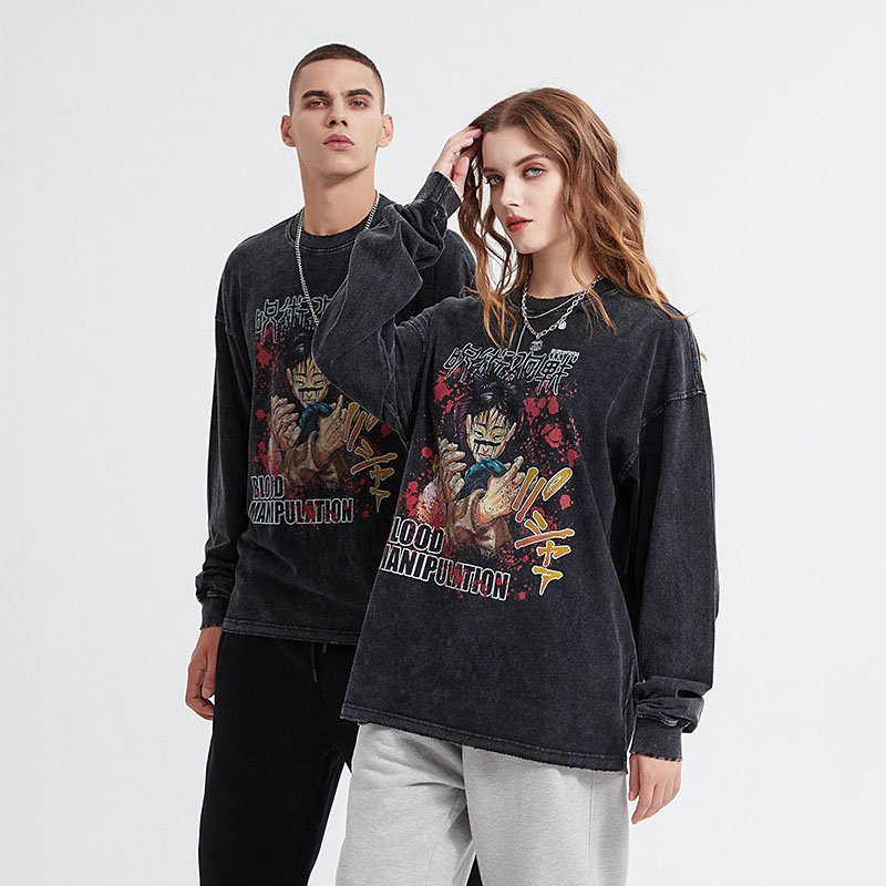 Anime Charm digital printed long sleeve T-shirt wash batik to make old men's T-shirt