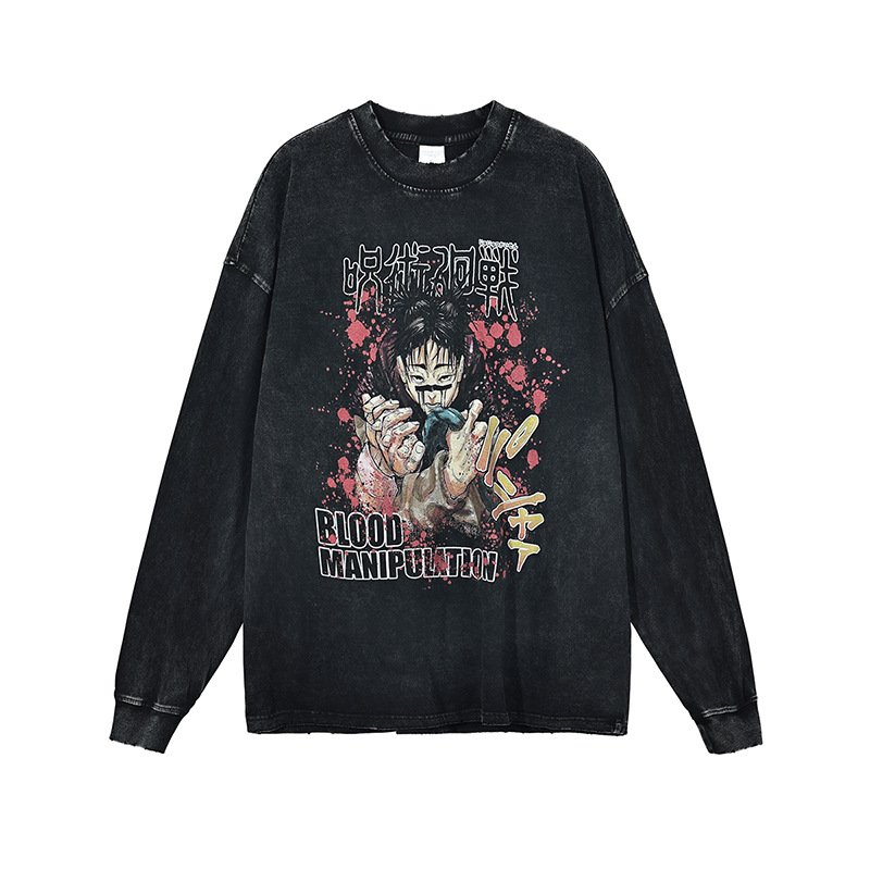Anime Charm digital printed long sleeve T-shirt wash batik to make old men's T-shirt