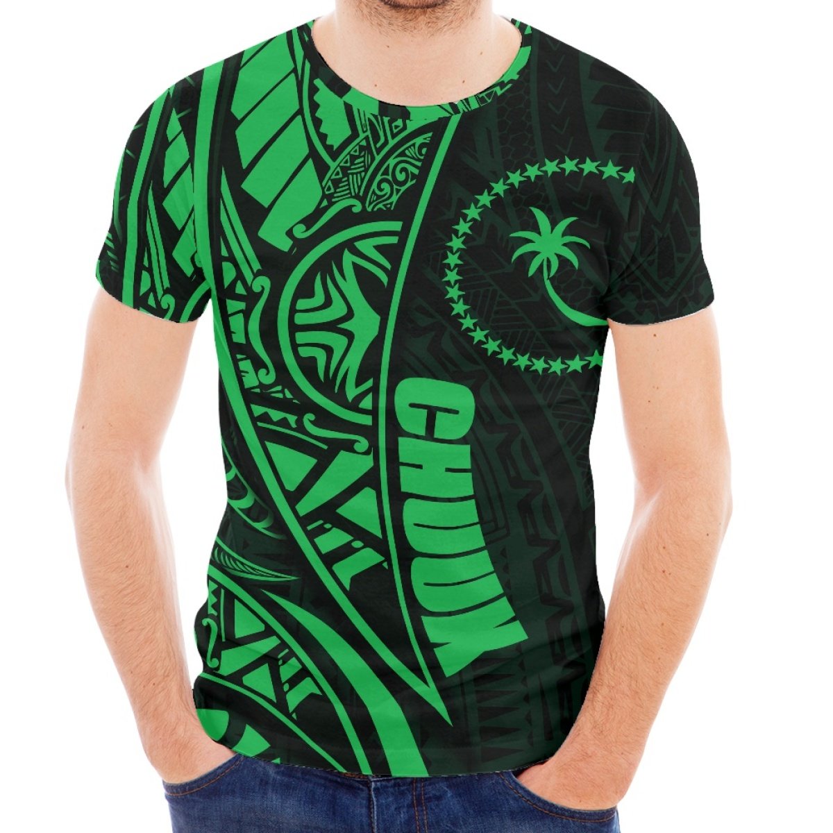 New Customization Polynesian Tribes Chuuk Logo Large Size Loose Men's T-Shirt Print On Demand Pacific Islander Polyester T-Shirt
