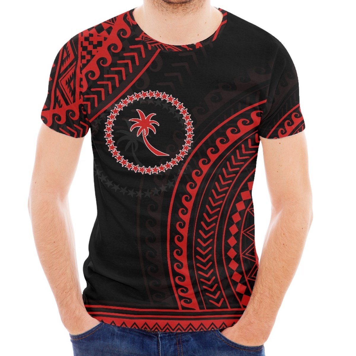 New Customization Polynesian Tribes Chuuk Logo Large Size Loose Men's T-Shirt Print On Demand Pacific Islander Polyester T-Shirt