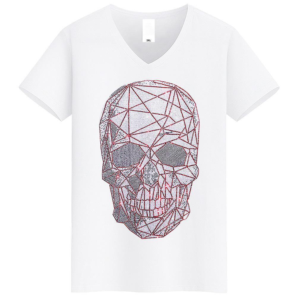 Exaggerated Personality Skull Head Hot Diamond Men's T-shirt Fashion Pop Hip Hop Punk Men's Short Sleeve Cross border
