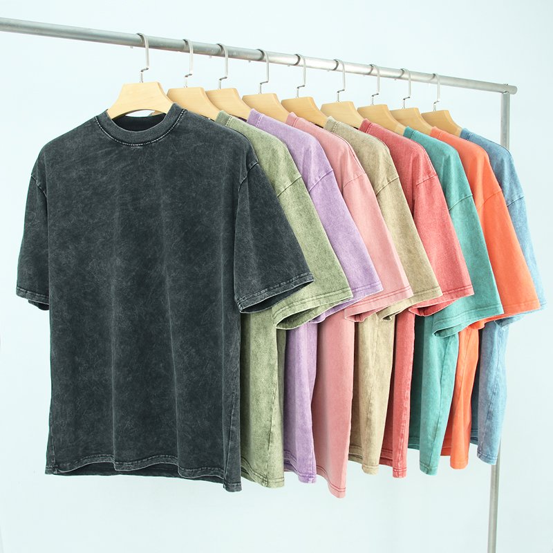 custom men clothing tee collar labels blue oversized tshirt black acid wash loose fit t shirt