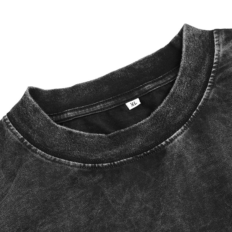 custom men clothing tee collar labels blue oversized tshirt black acid wash loose fit t shirt