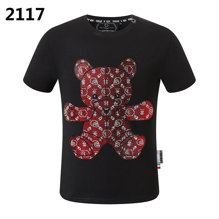 Stylish breathable slim skull round neck cotton hot diamond PLEIN men's T-shirt