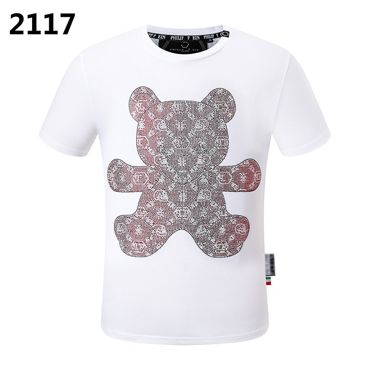 Stylish breathable slim skull round neck cotton hot diamond PLEIN men's T-shirt