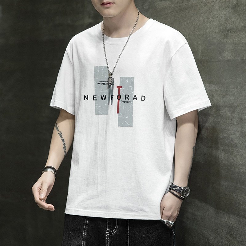 FEON Men's Crewneck T-Shirt for FEON Solid Color Cotton Loose Fit Shirts Half-Sleeved Tops Short Sleeve Polo Shirt-Teen Gift