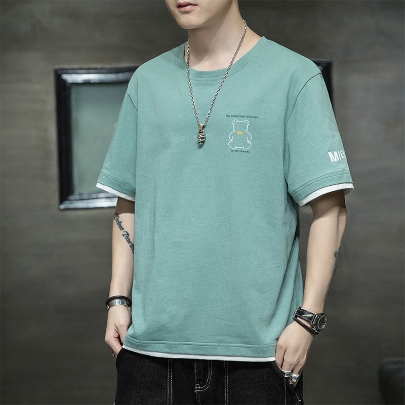 FEON Men's Crewneck T-Shirt for FEON Solid Color Cotton Loose Fit Shirts Half-Sleeved Tops Short Sleeve Polo Shirt-Teen Gift