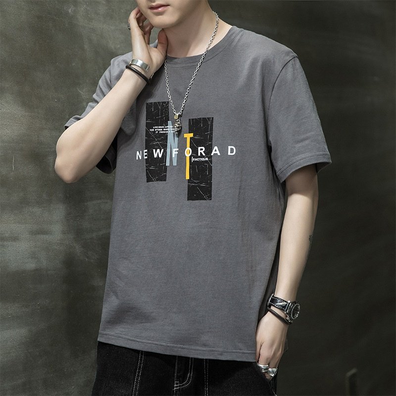 FEON Men's Crewneck T-Shirt for FEON Solid Color Cotton Loose Fit Shirts Half-Sleeved Tops Short Sleeve Polo Shirt-Teen Gift