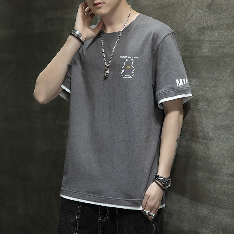 FEON Men's Crewneck T-Shirt for FEON Solid Color Cotton Loose Fit Shirts Half-Sleeved Tops Short Sleeve Polo Shirt-Teen Gift