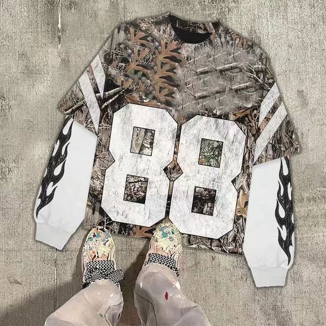 ZSSM Men's Custom Screen Print T-Shirt 250 GSM Full Double Layer Long Sleeve Cuff Stone Faded Acid Wash Boxy Streetwear Neck
