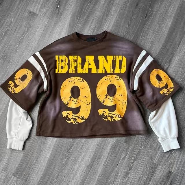 ZSSM Men's Custom Screen Print T-Shirt 250 GSM Full Double Layer Long Sleeve Cuff Stone Faded Acid Wash Boxy Streetwear Neck