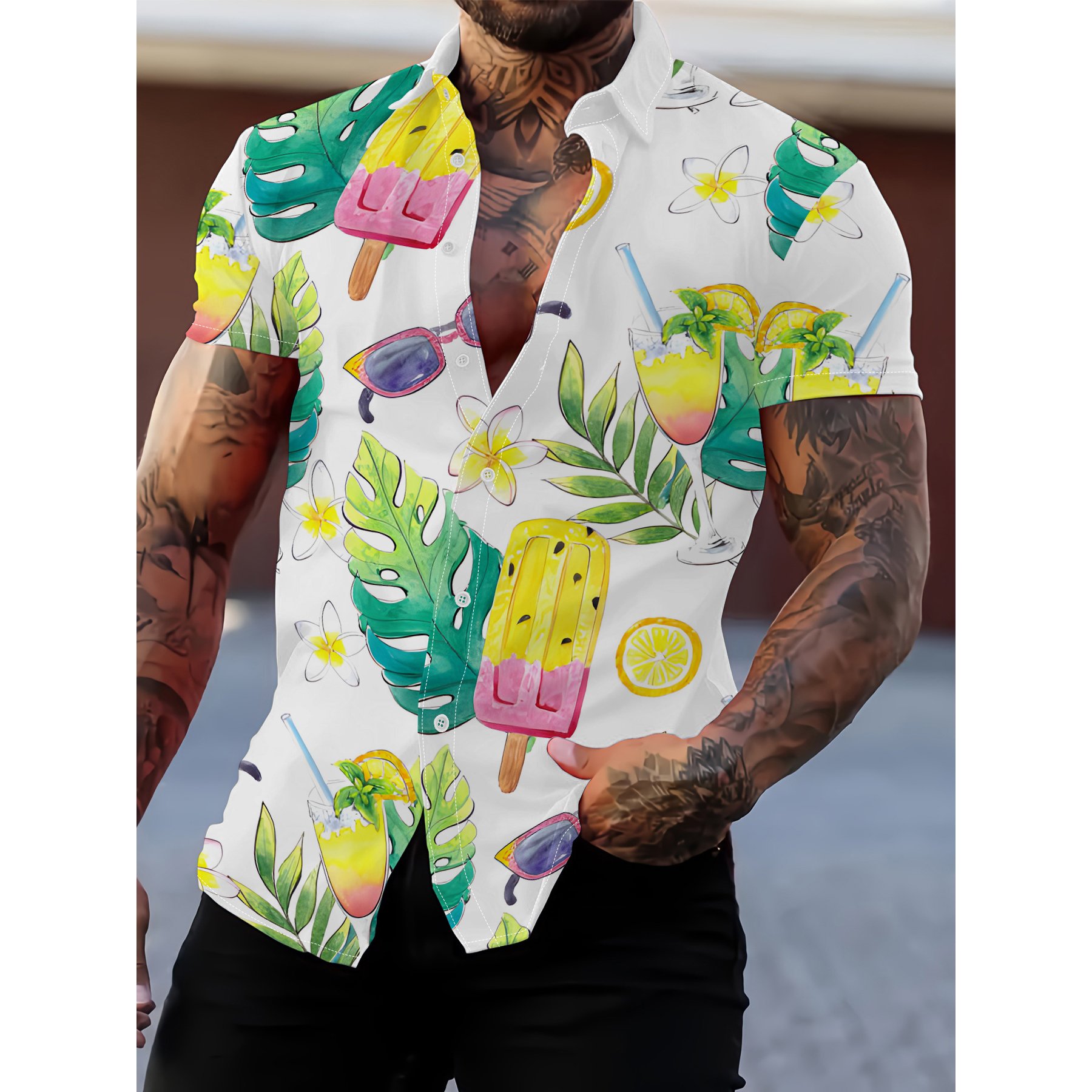 2024 Short Summer Fashion Men's Hawaiian Shirt Casual Vacation Beach Men's T-shirt Top Loose Oversized Men's Clothing