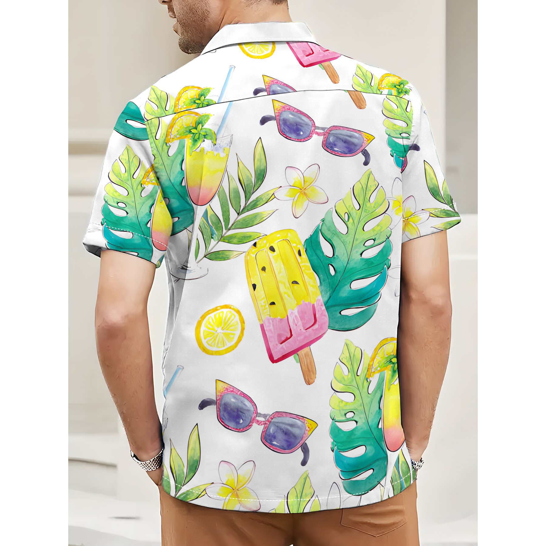 2024 Short Summer Fashion Men's Hawaiian Shirt Casual Vacation Beach Men's T-shirt Top Loose Oversized Men's Clothing