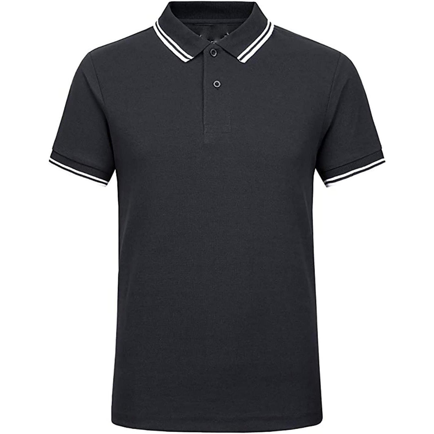 Men's Cotton Casual Polo Shirt Short Sleeve Striped Solid Golf Polo Shirts for Men