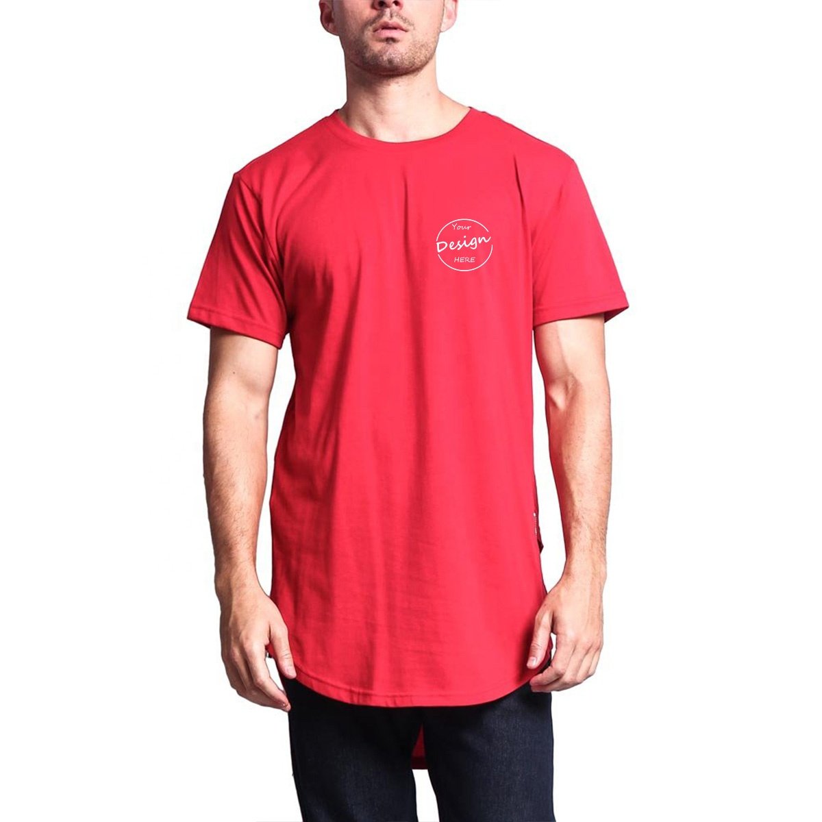 2024 Hot Sale New Trend High Quality Wholesale Custom Logo Breathable Long Curved Knotted Back Bottom Men's T-Shirts
