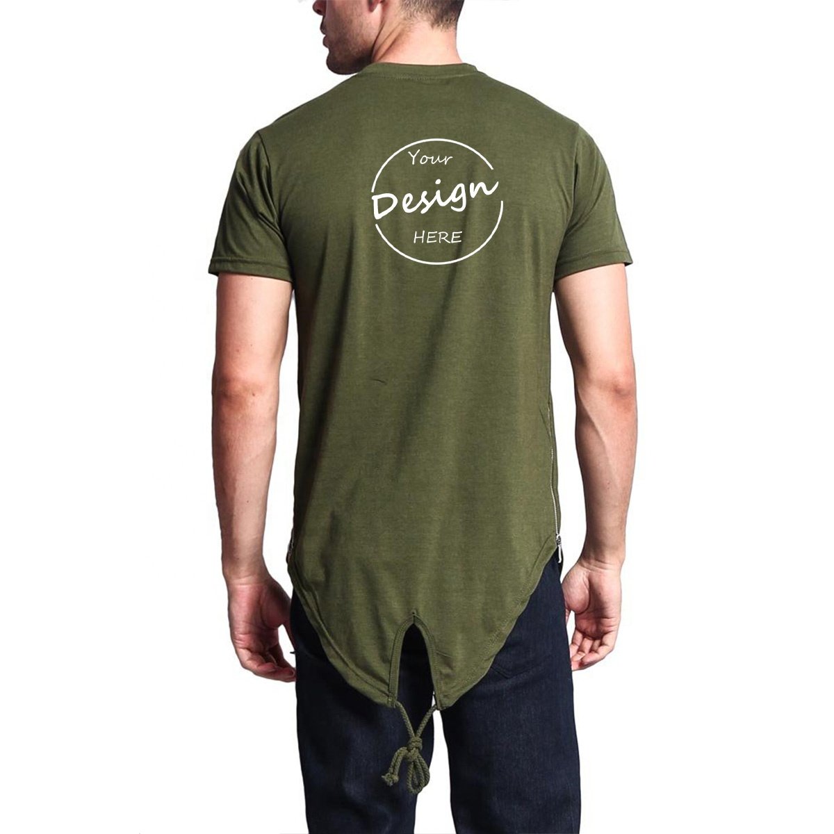 2024 Hot Sale New Trend High Quality Wholesale Custom Logo Breathable Long Curved Knotted Back Bottom Men's T-Shirts