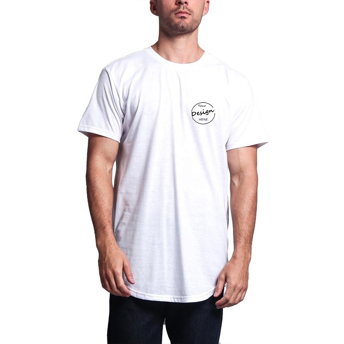 2024 Hot Sale New Trend High Quality Wholesale Custom Logo Breathable Long Curved Knotted Back Bottom Men's T-Shirts