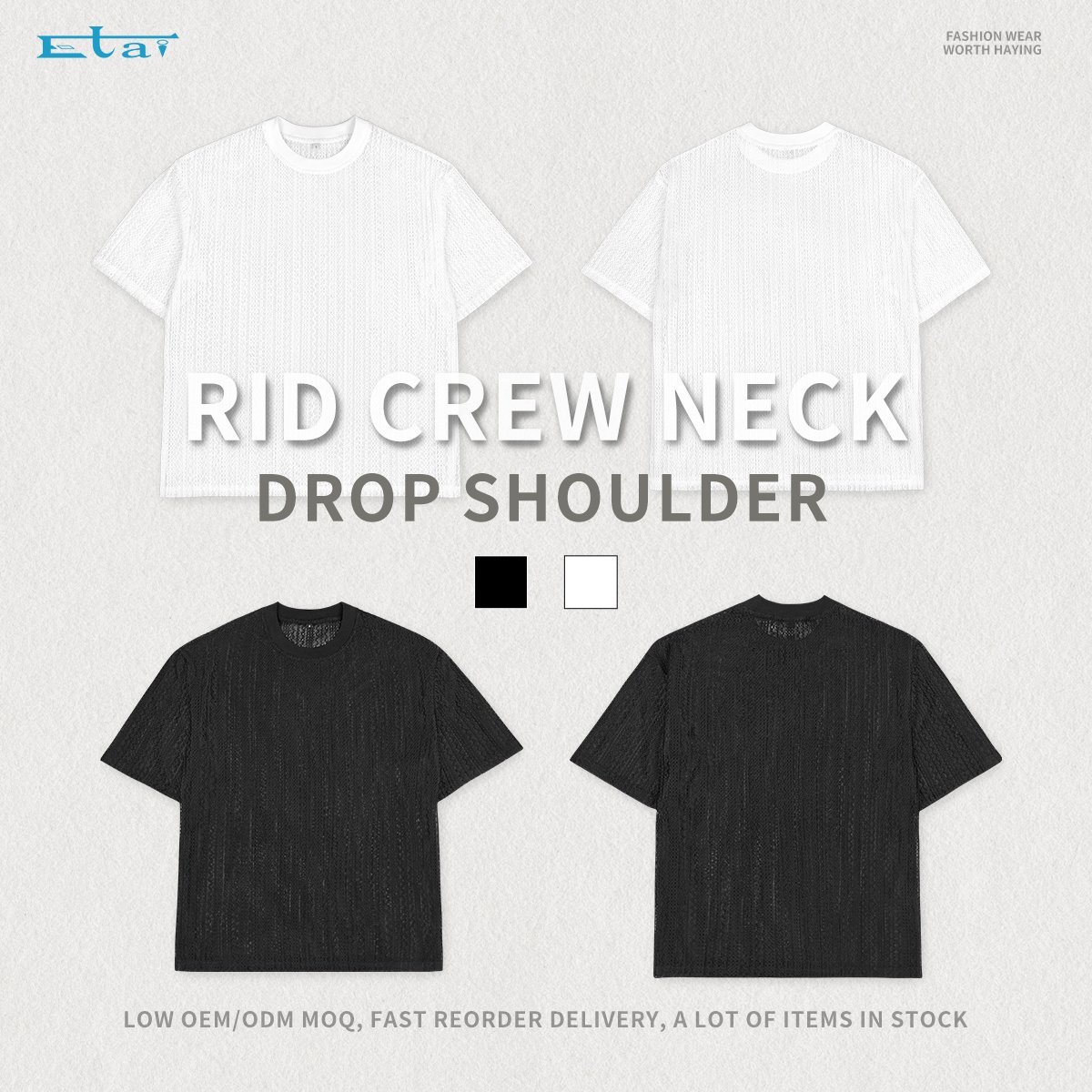 new popular see-through mesh tshirt drop shoulder t shirt custom relaxed fit rib crew neck men's t-shirts