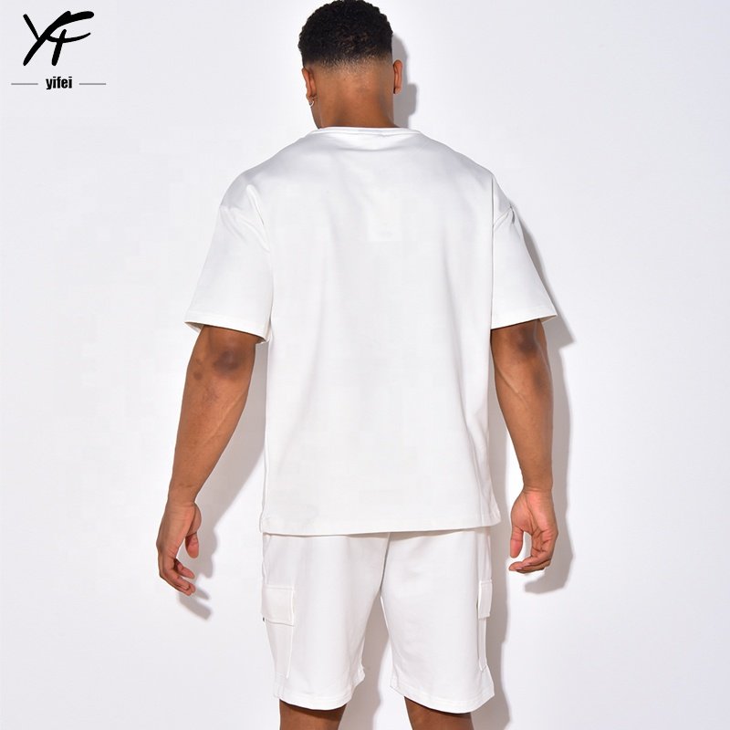OEM Men Casual Plain Round Neck T-Shirt and Shorts Two Piece Set Workout Men's T-Shirt Shorts Set