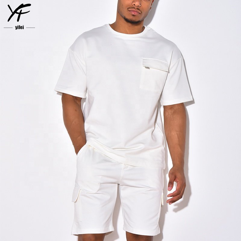 OEM Men Casual Plain Round Neck T-Shirt and Shorts Two Piece Set Workout Men's T-Shirt Shorts Set