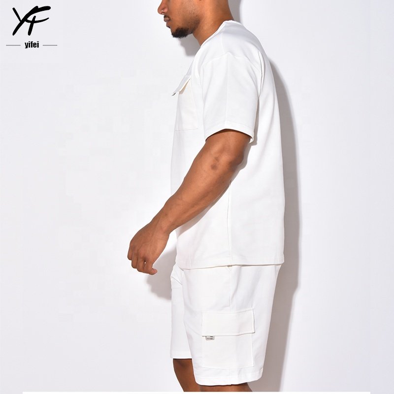 OEM Men Casual Plain Round Neck T-Shirt and Shorts Two Piece Set Workout Men's T-Shirt Shorts Set