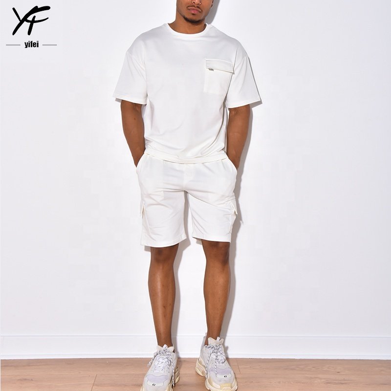 OEM Men Casual Plain Round Neck T-Shirt and Shorts Two Piece Set Workout Men's T-Shirt Shorts Set