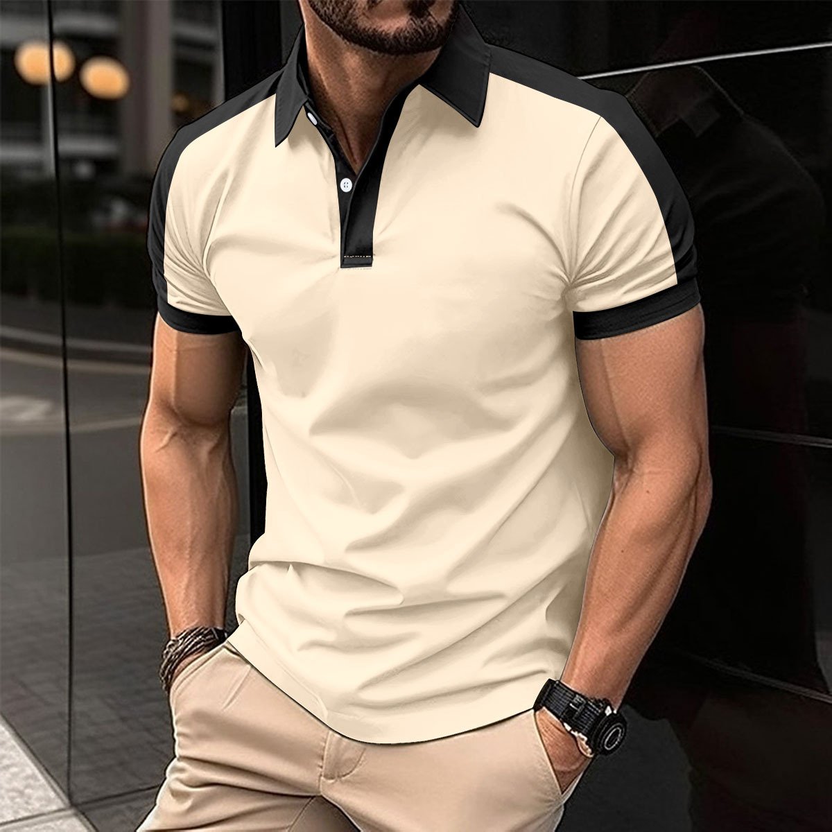 Summer Men Casual Solid Color Short Sleeve T Shirt for Men Henley Collar Polo High Quality Men's T Shirts