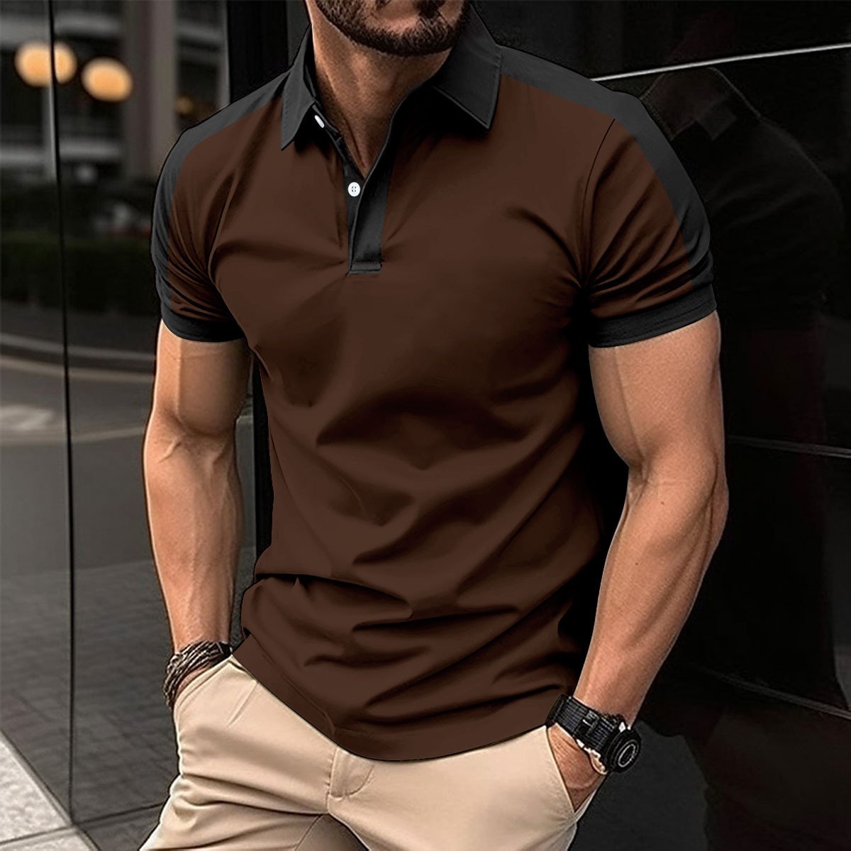 Summer Men Casual Solid Color Short Sleeve T Shirt for Men Henley Collar Polo High Quality Men's T Shirts