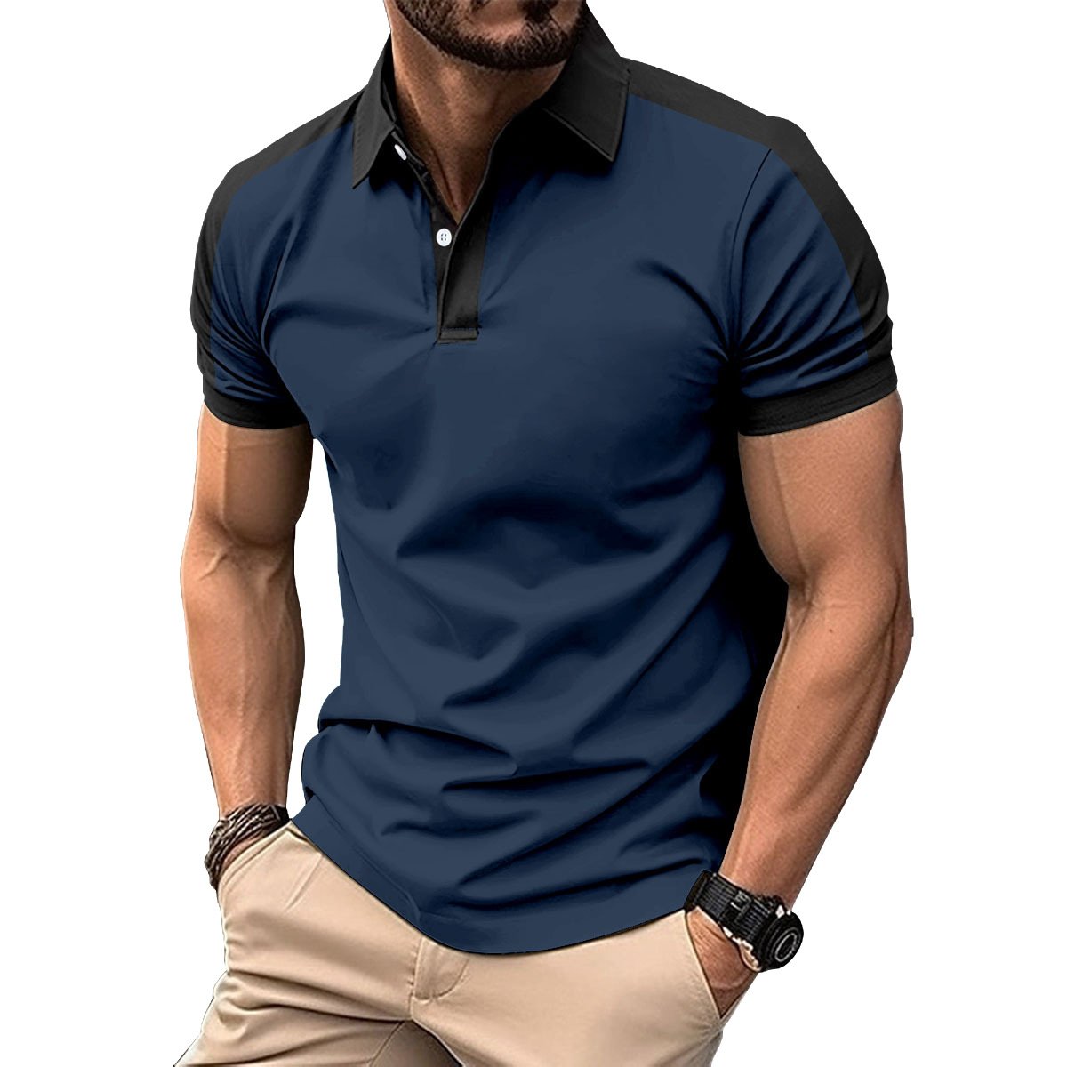 Summer Men Casual Solid Color Short Sleeve T Shirt for Men Henley Collar Polo High Quality Men's T Shirts