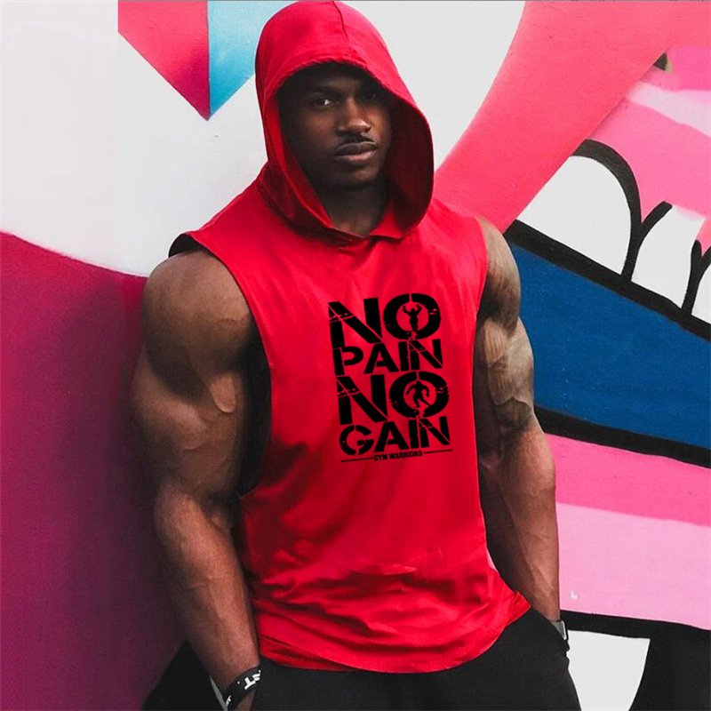 Men's Workout Hooded Tank Tops Bodybuilding Muscle Cut Off T Shirt Sleeveless Gym Hoodies