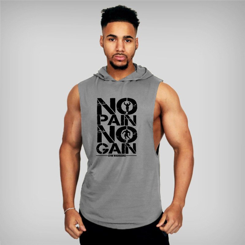 Men's Workout Hooded Tank Tops Bodybuilding Muscle Cut Off T Shirt Sleeveless Gym Hoodies