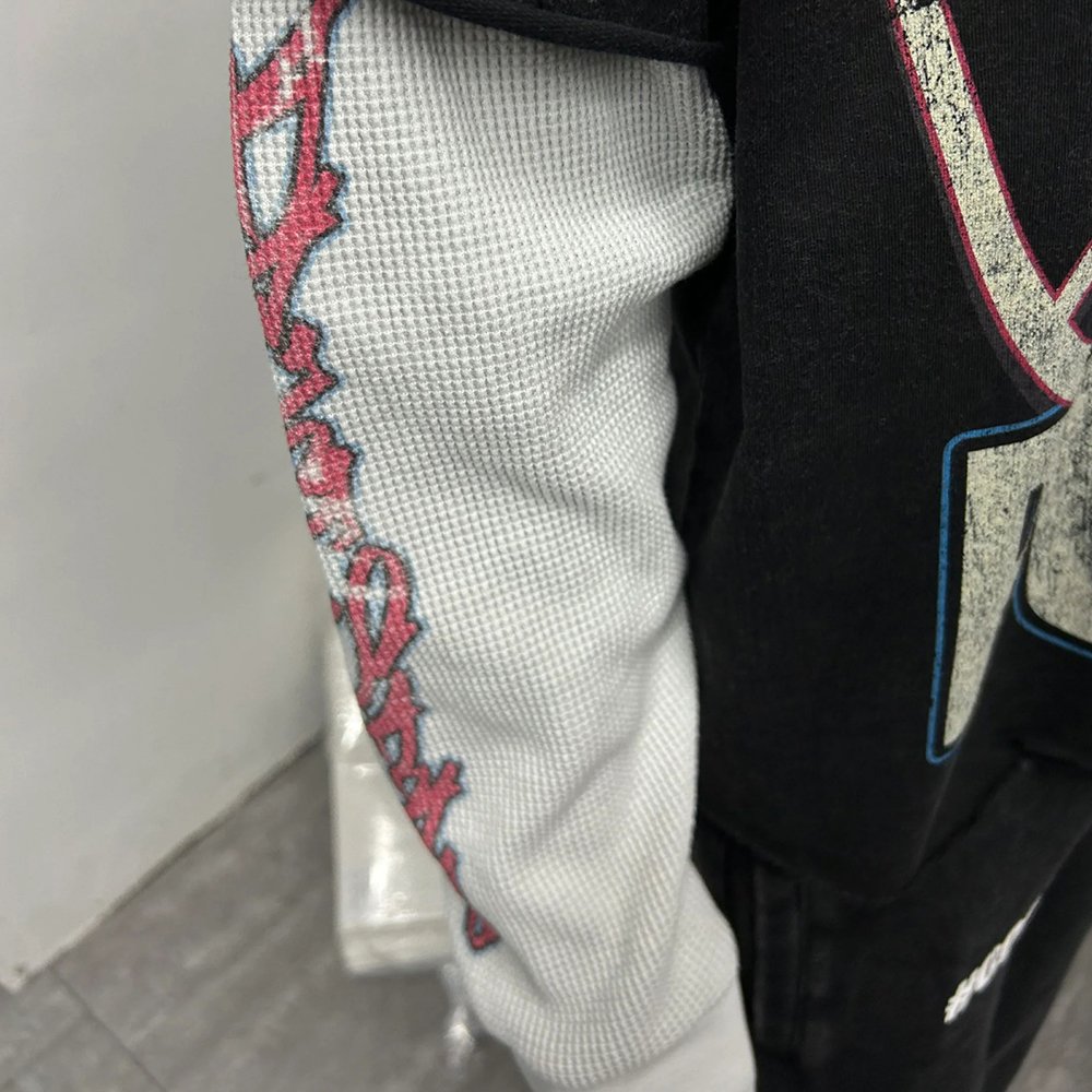 DTG Printing Logo Raw Hem Cropped Waffle Sleeve T-shirts Men's Oversized French Terry Cotton T-shirts