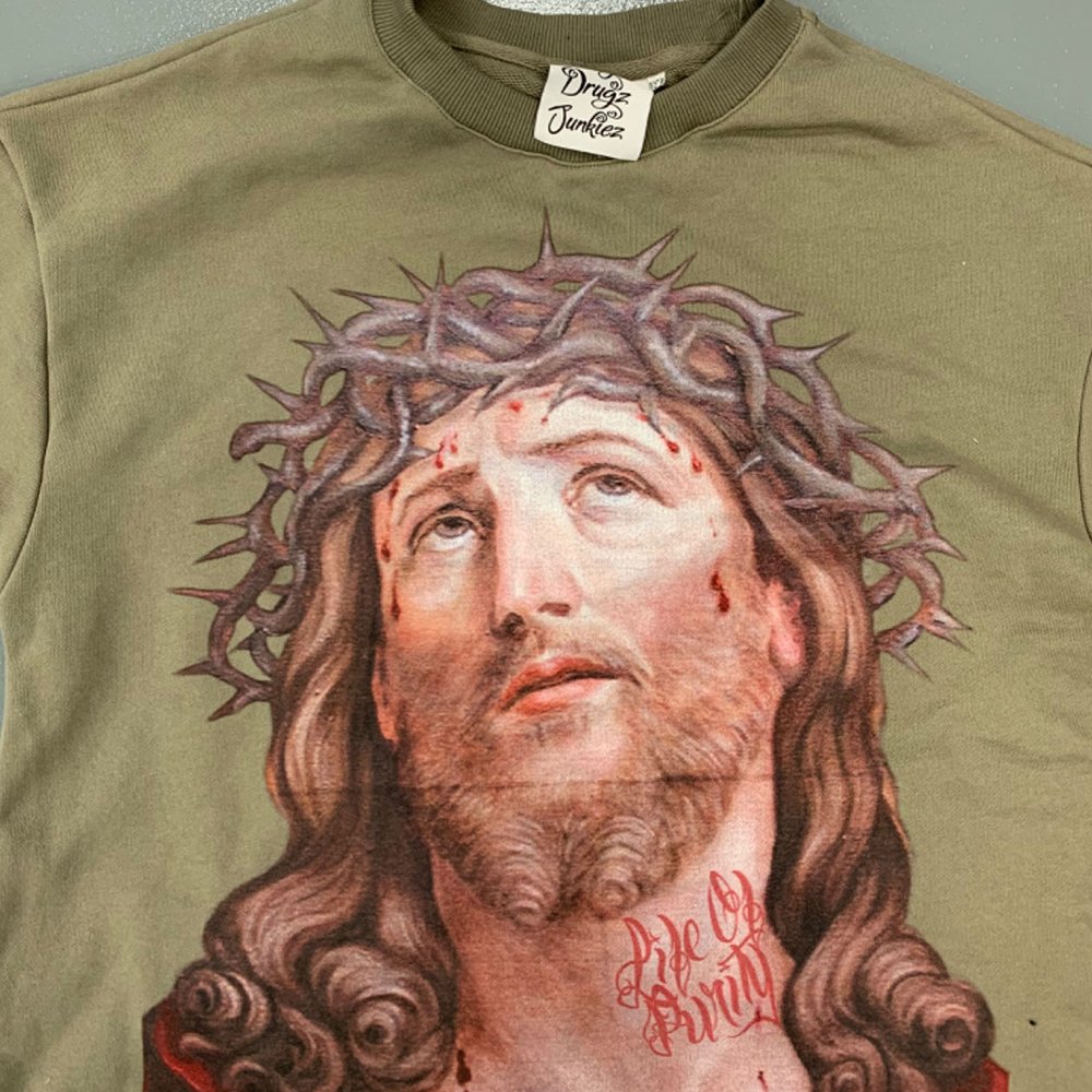 DTG Printing Logo Raw Hem Cropped Waffle Sleeve T-shirts Men's Oversized French Terry Cotton T-shirts