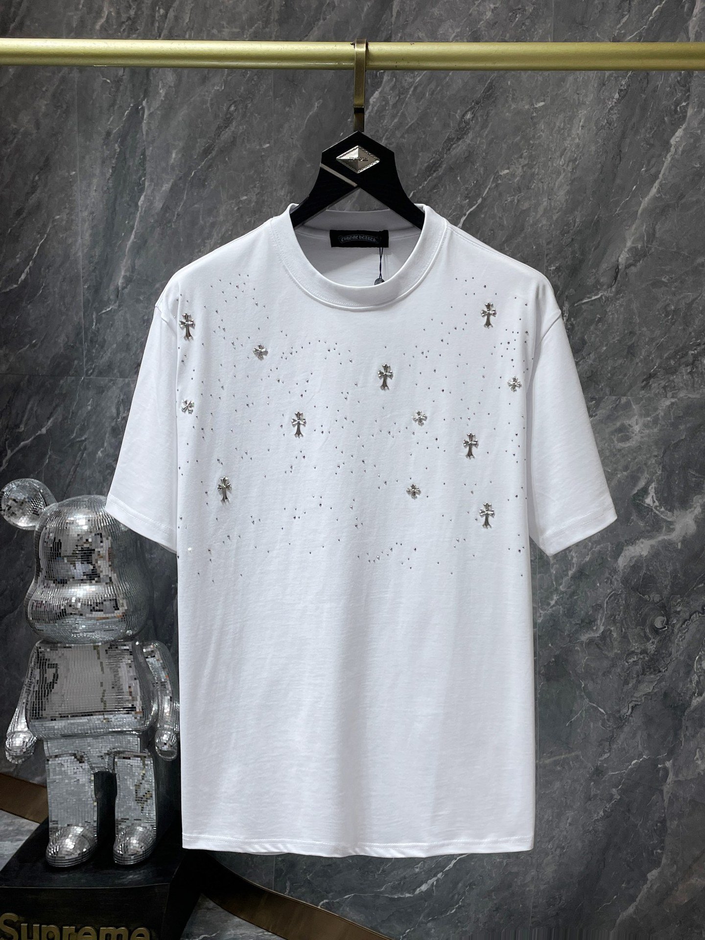 Luxury hearts chrome classic large horseshoe cross flower Sanskrit short-sleeved T-shirt men and women Wholesale Dropshipping