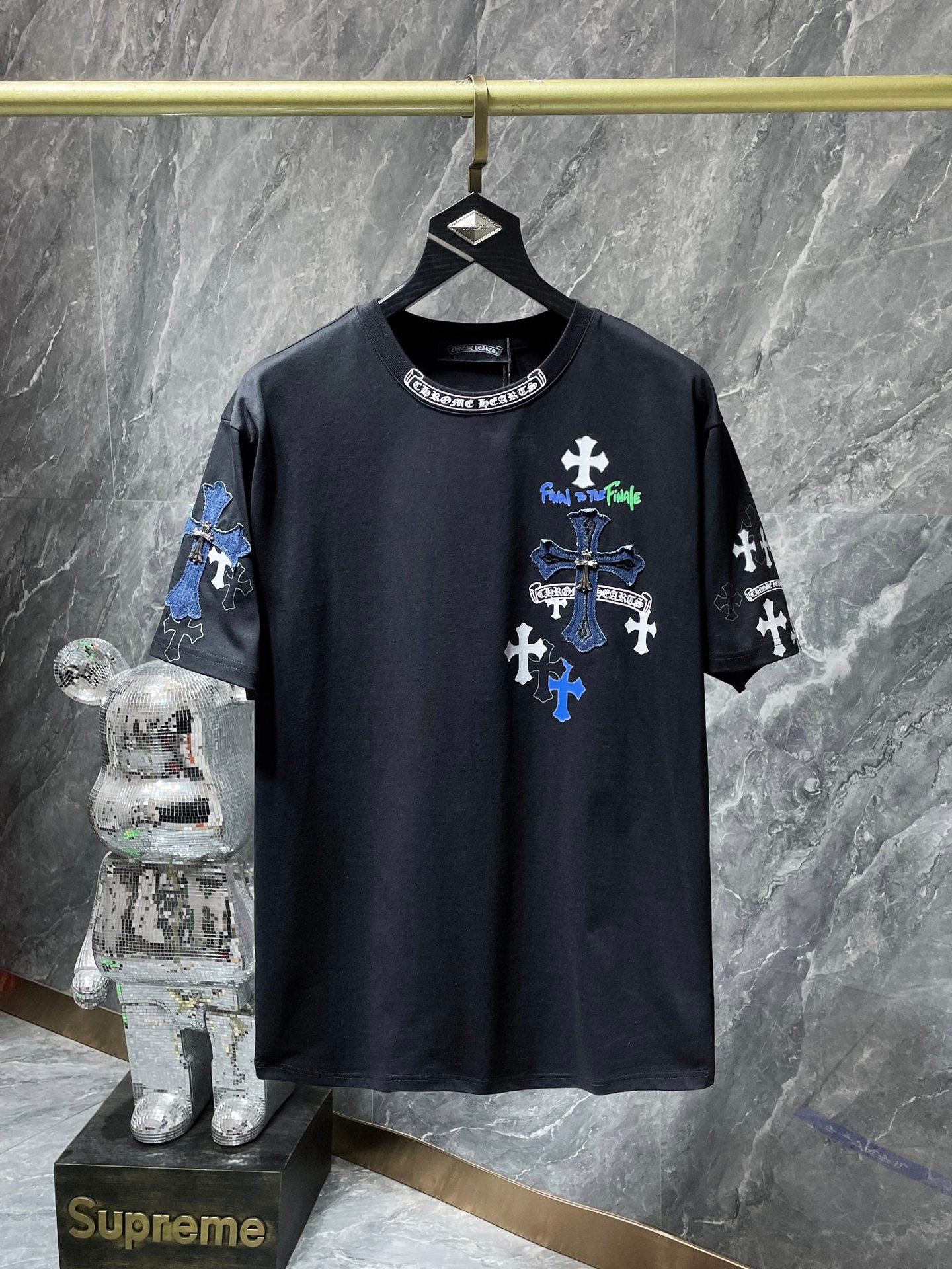 Luxury hearts chrome classic large horseshoe cross flower Sanskrit short-sleeved T-shirt men and women Wholesale Dropshipping