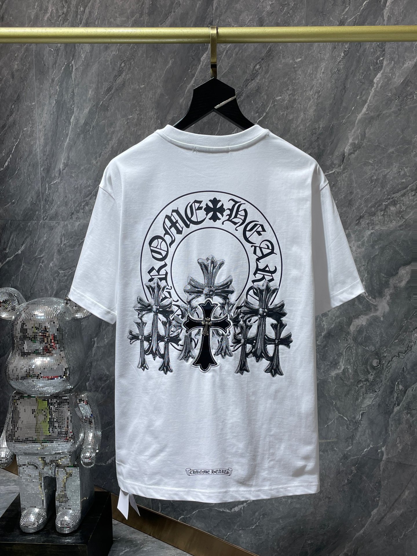Luxury hearts chrome classic large horseshoe cross flower Sanskrit short-sleeved T-shirt men and women Wholesale Dropshipping