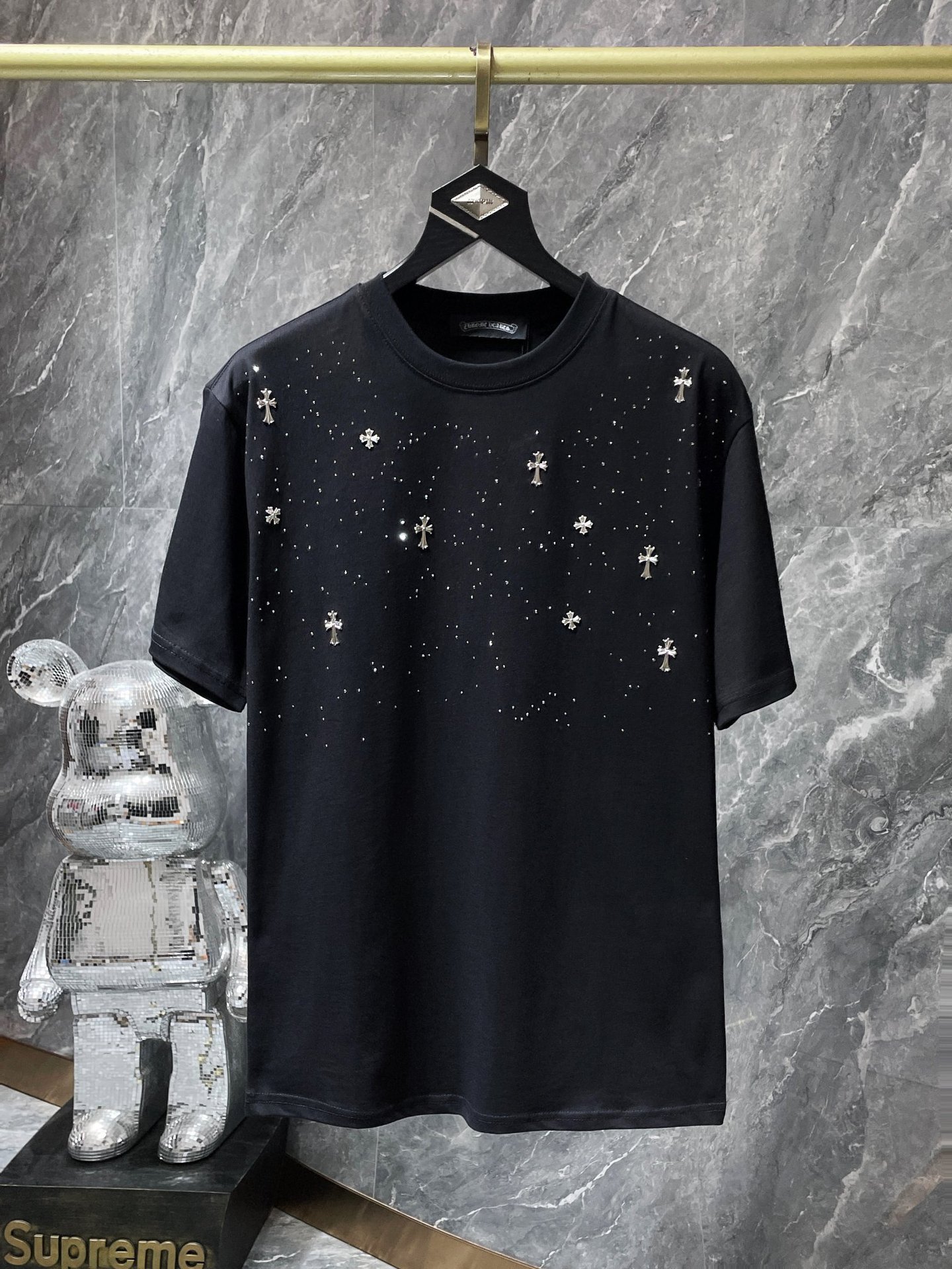 Luxury hearts chrome classic large horseshoe cross flower Sanskrit short-sleeved T-shirt men and women Wholesale Dropshipping