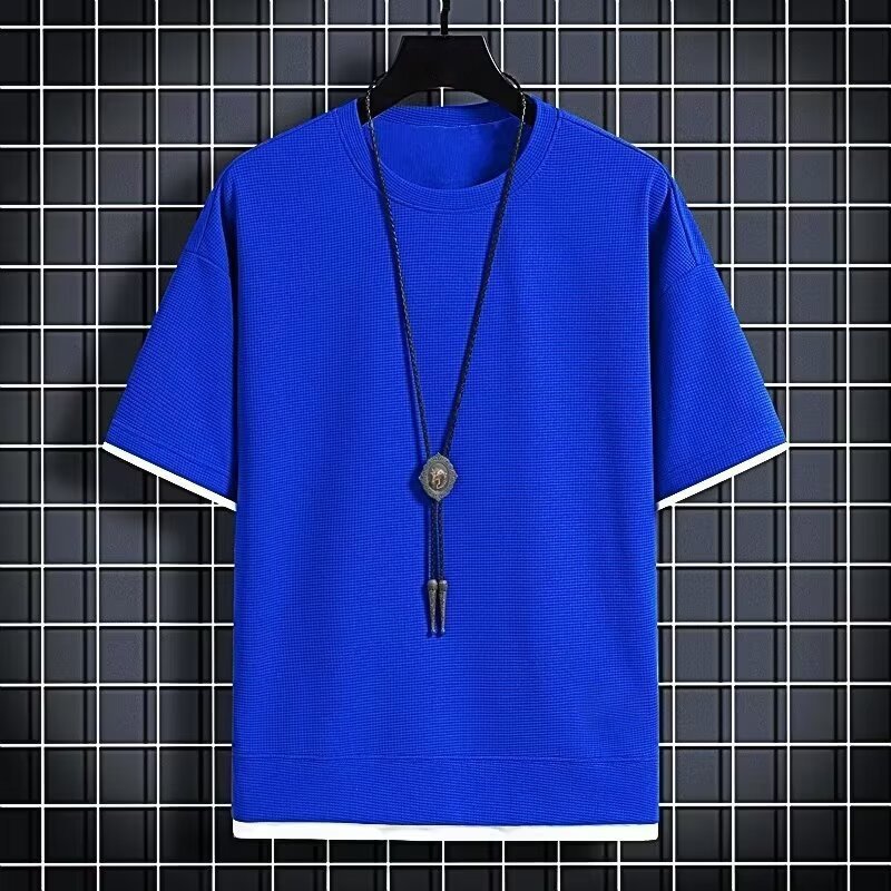 oem customized logo design trendy fashion brand loose plus-size half-sleeved T shirt ice silk thin Waffle short sleeved T shirt
