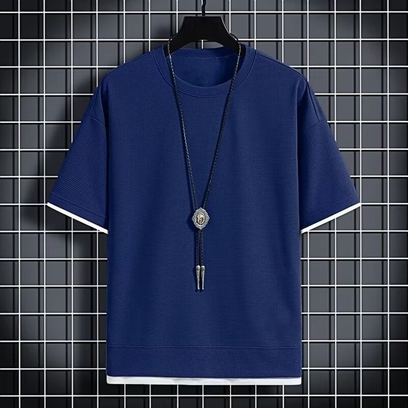 oem customized logo design trendy fashion brand loose plus-size half-sleeved T shirt ice silk thin Waffle short sleeved T shirt