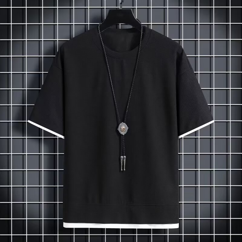 oem customized logo design trendy fashion brand loose plus-size half-sleeved T shirt ice silk thin Waffle short sleeved T shirt