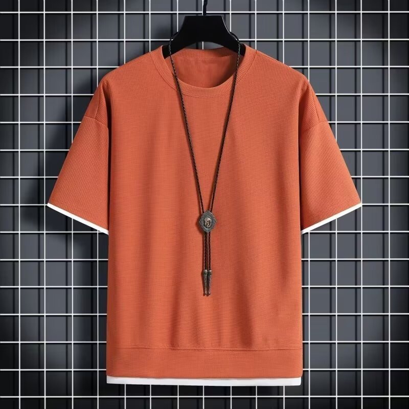 oem customized logo design trendy fashion brand loose plus-size half-sleeved T shirt ice silk thin Waffle short sleeved T shirt