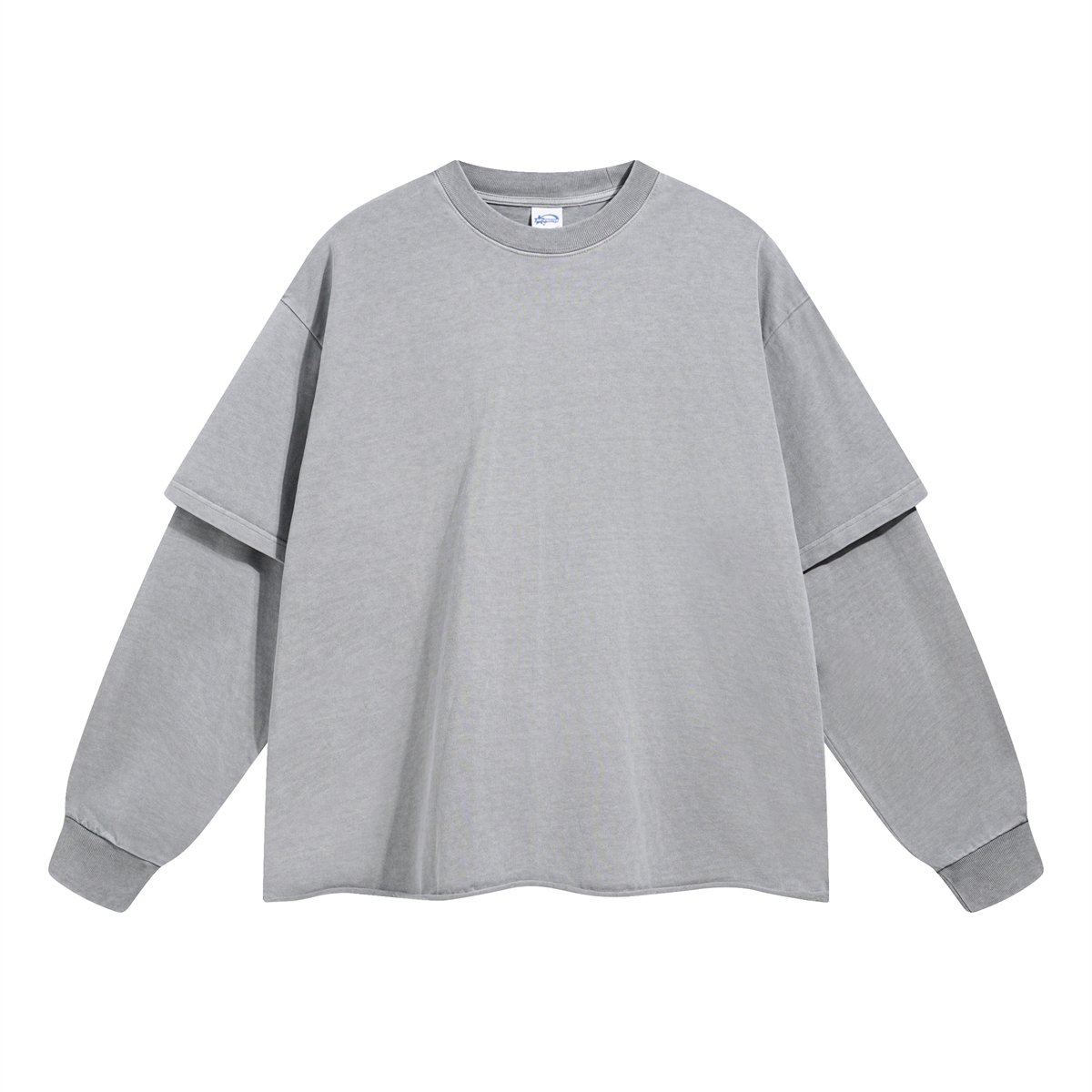 Custom Logo DTG Printing Long Sleeve Distressed Double Layer Men's T Shirt Vintage Long tee shirts for Men Oversized t Shirt