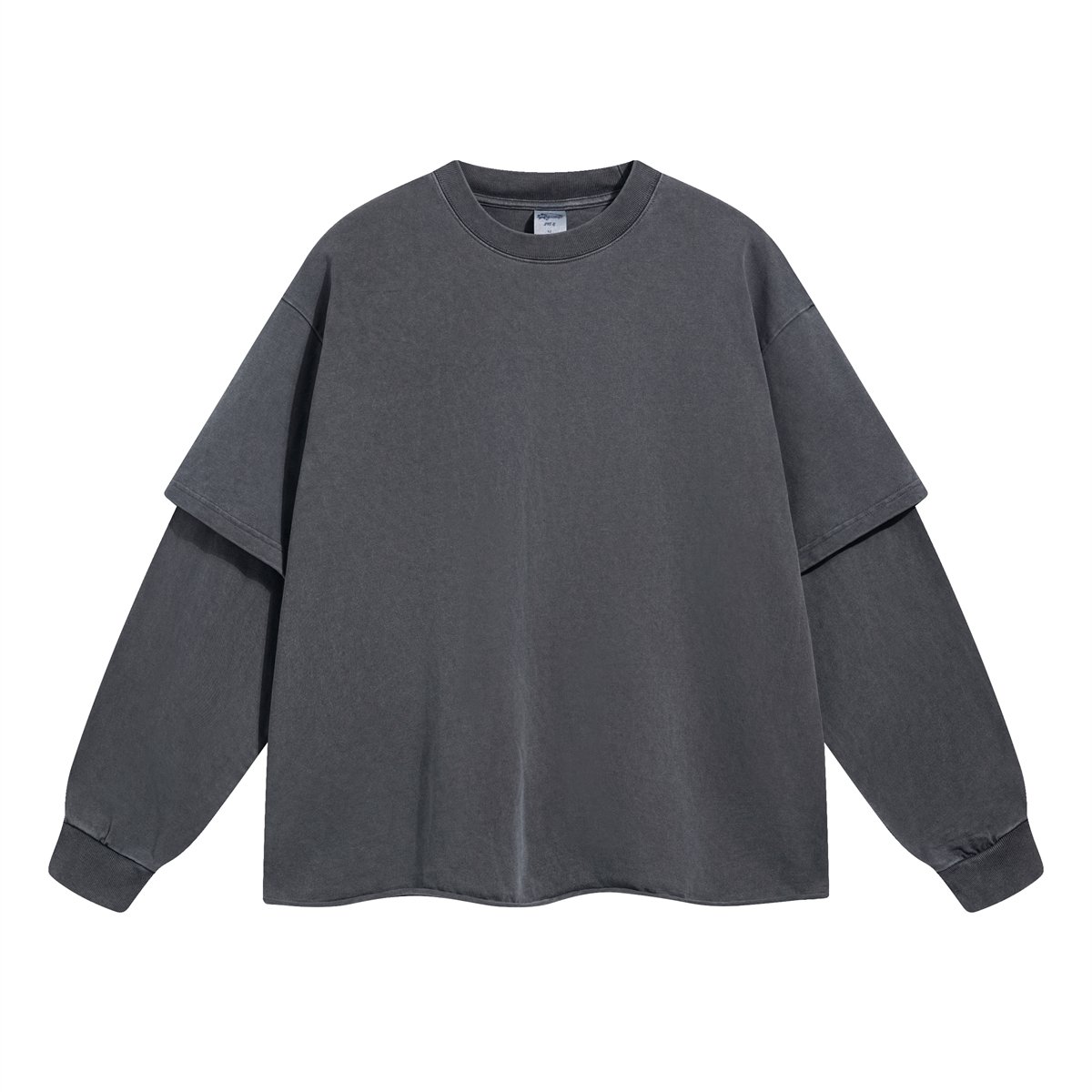 Custom Logo DTG Printing Long Sleeve Distressed Double Layer Men's T Shirt Vintage Long tee shirts for Men Oversized t Shirt